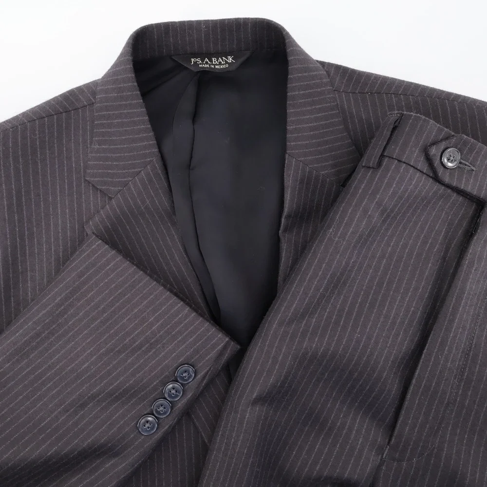 Jos. A. Bank Traveler Pinstripe Wool 2-Piece‎ Suit Charcoal Gray Mens 40L 32x29